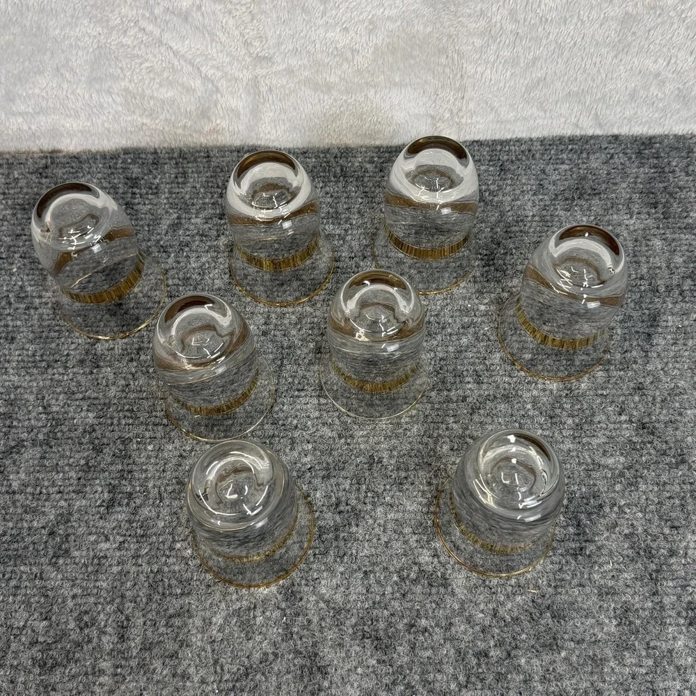 VTG Turkish Tea Glasses SET OF 8 Gold Band Rimmed Cordial Retro MCM Barware